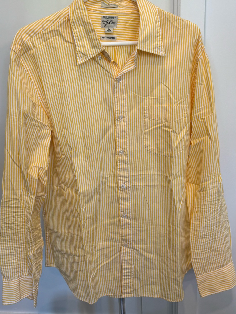 J. Crew Secret Wash Yellow Stripe Slim Shirt L